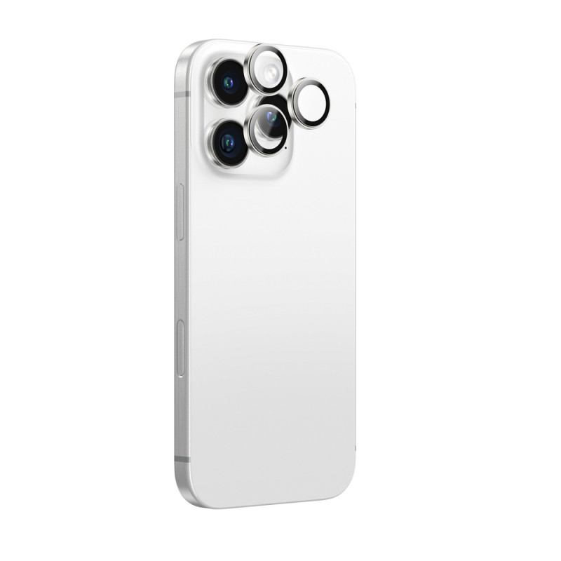 AmazingThing AR Aluminum 3 Lens Glass cameralensbeschermer met frame voor iPhone 16 Pro / 16 Pro Max, zilver