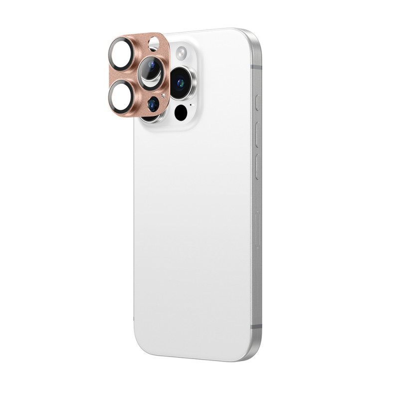 AmazingThing Aviation-Grade Alloy cameralensbeschermer van gehard glas voor iPhone 16 Pro / 16 Pro Max, roségoud