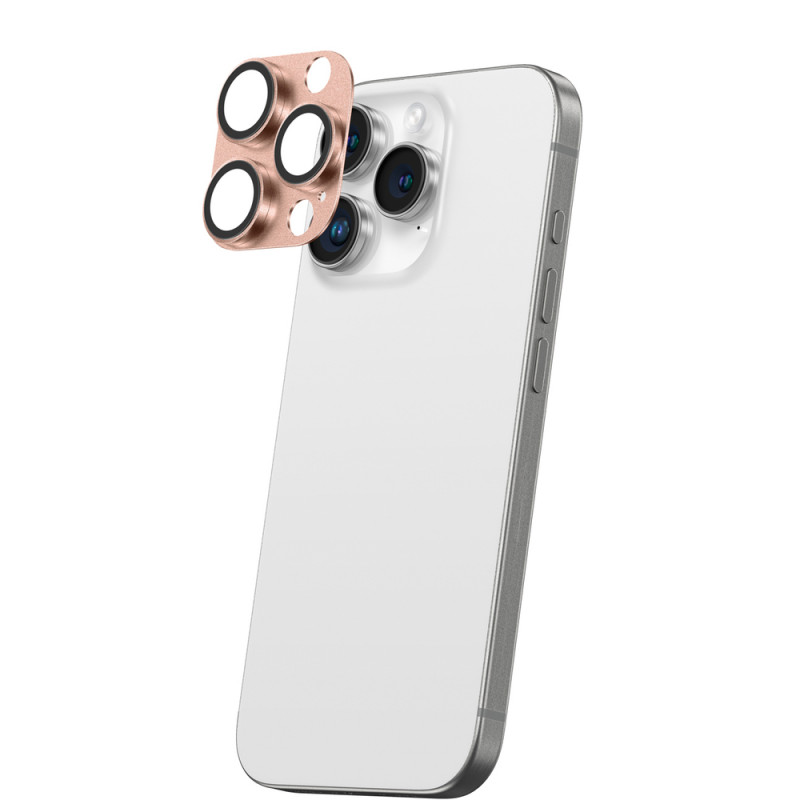 AmazingThing Aviation-Grade Alloy cameralensbeschermer van gehard glas voor iPhone 16 Pro / 16 Pro Max, roségoud