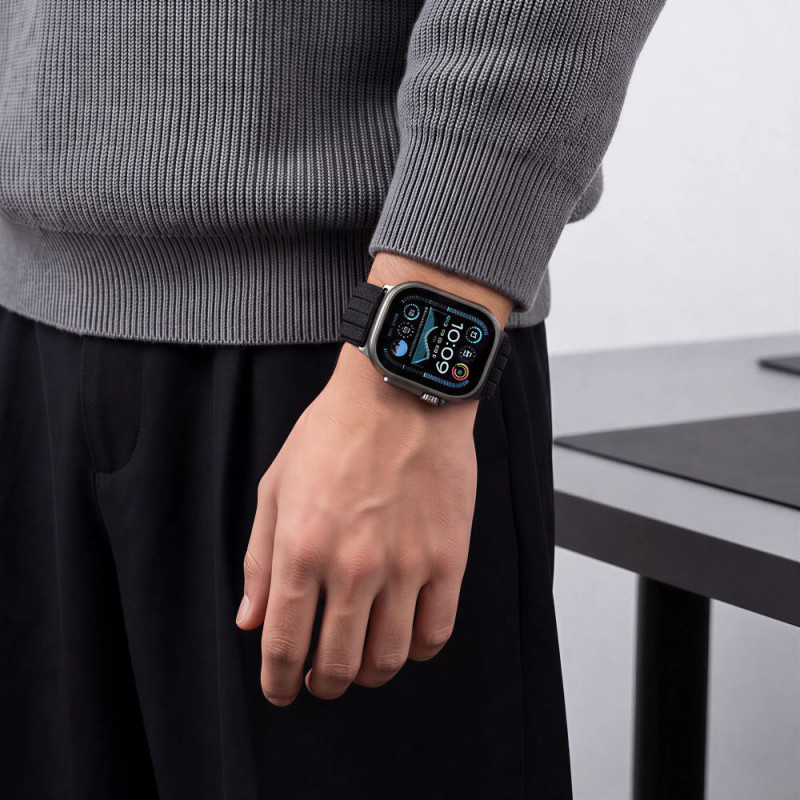 Tech-Protect Nylon Sport bandje voor Apple Watch 44/45/46/49 mm, zwart
