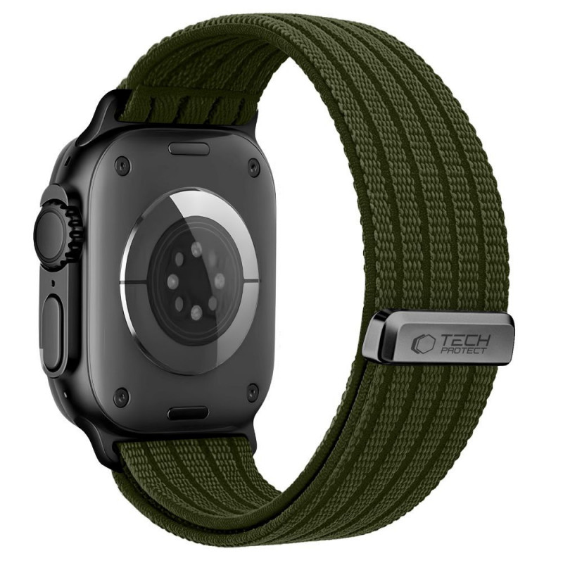 Tech-Protect Nylon Sport bandje voor Apple Watch 44/45/46/49 mm, donkergroen