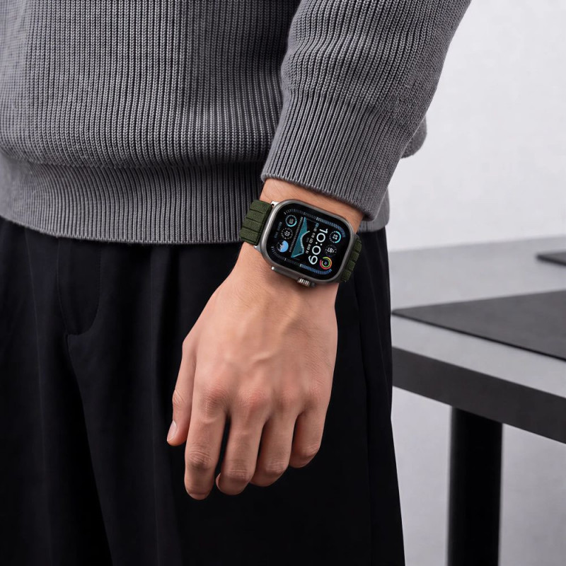 Tech-Protect Nylon Sport bandje voor Apple Watch 44/45/46/49 mm, donkergroen