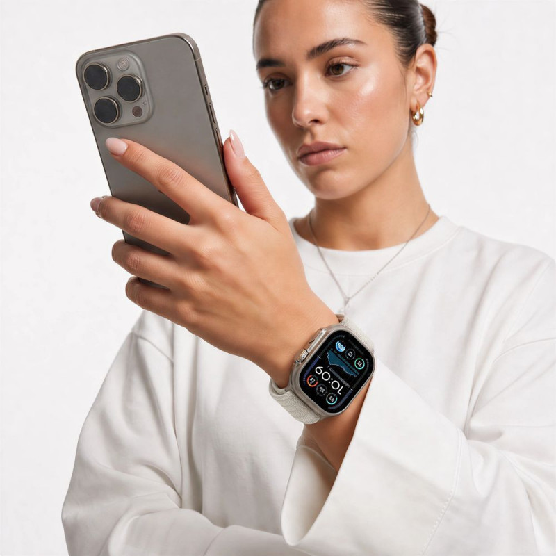 Tech-Protect Nylon Sport bandje voor Apple Watch 8 / 9 / 10 / 11 / SE / Ultra 44 / 45 / 46 / 49 mm, Starlight