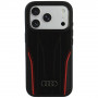 Audi R8 Genuine Leather MagSafe hoesje van echt leer voor iPhone 18 Pro / 17 Pro, zwart en rood (AUDI000239)