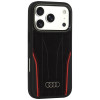 Audi R8 Genuine Leather MagSafe hoesje van echt leer voor iPhone 18 Pro / 17 Pro, zwart en rood (AUDI000239)