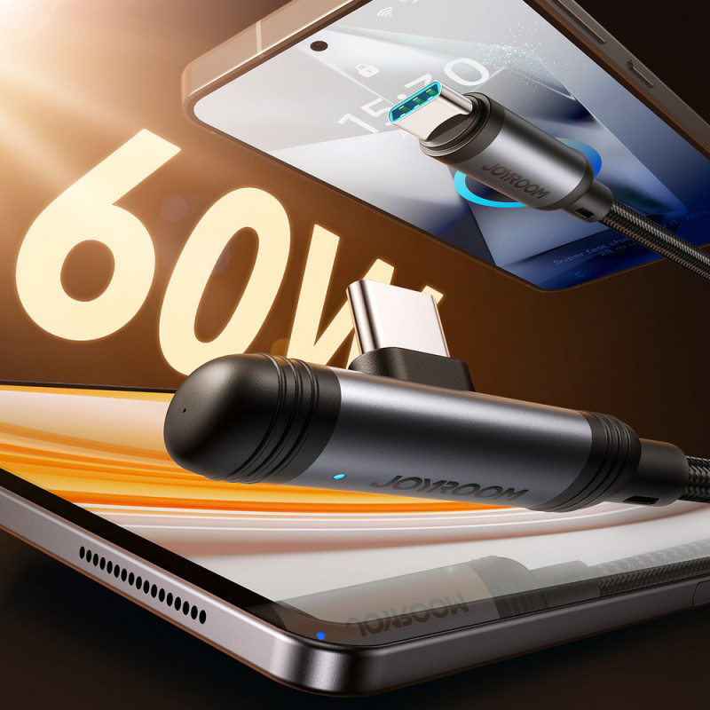 Joyroom EnjoyX Series S-A56 90° USB-C - USB-C-kabel, 60 W, 480 Mbps, 1,2 m, zwart