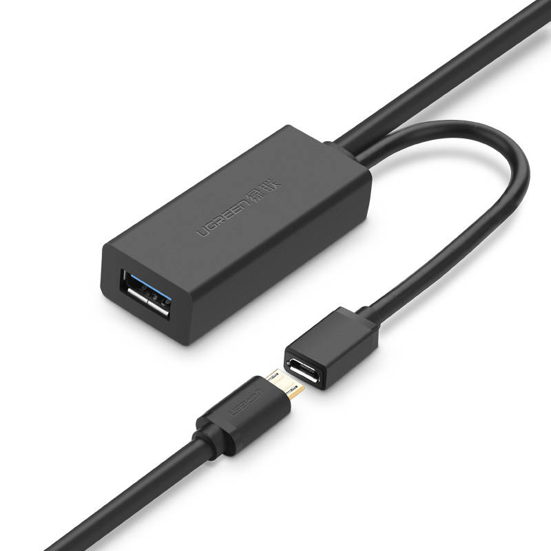 UGREEN US175 USB 3.0-verlengkabel met micro USB-voedingspoort, 5 m, zwart