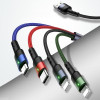 USAMS U26 SJ413USB01 (US-SJ413) 4-in-1 gevlochten nylon kabel, 3 m, 2 A (2x Lightning/microUSB/USB-C)