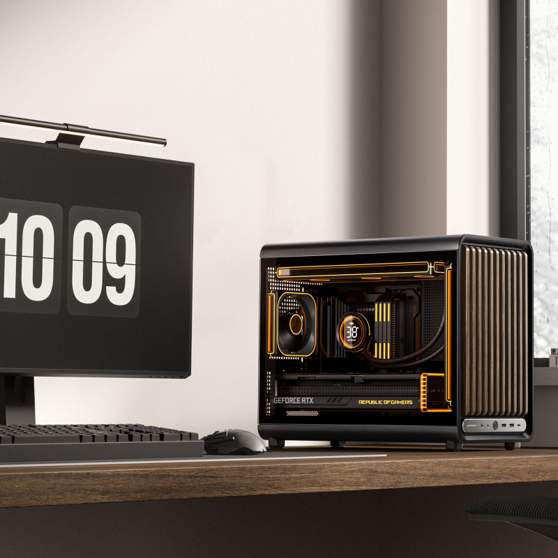 Jonsbo D33 Wood pc-behuizing, Micro-ATX, mATX, gehard glas, zwart, hout
