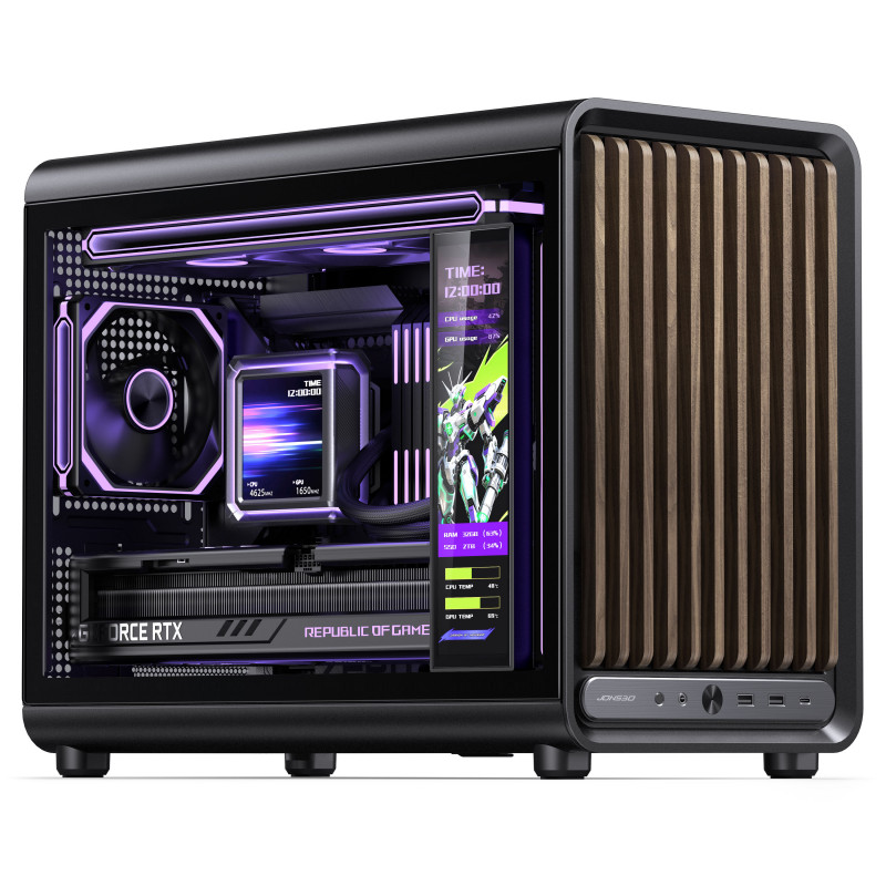 Jonsbo D33 Wood pc-behuizing, Micro-ATX, mATX, gehard glas, zwart, hout