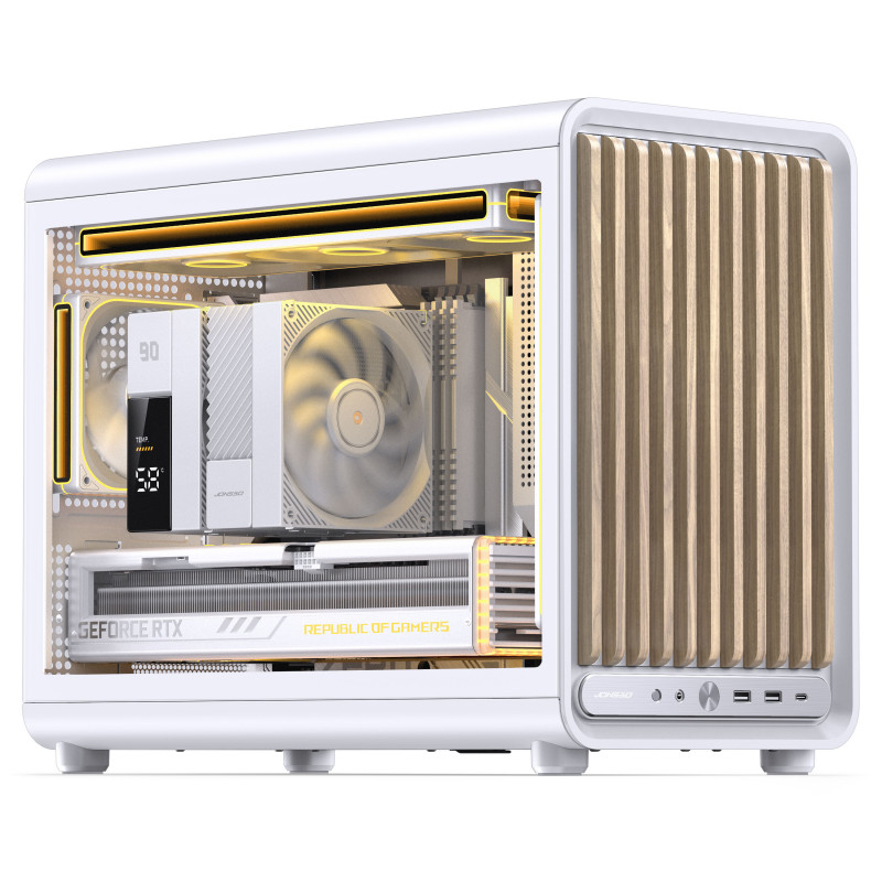 Jonsbo D33 Wood pc-behuizing, minibehuizing, mATX, gehard glas, wit, hout (D33 WD/WHITE)