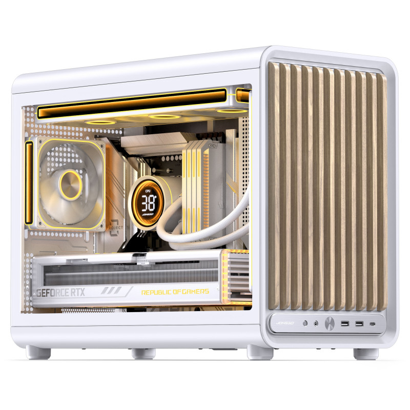 Jonsbo D33 Wood pc-behuizing, minibehuizing, mATX, gehard glas, wit, hout (D33 WD/WHITE)