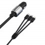 Dudao R5ProN autolader met ingebouwde 3-in-1-kabel (Lightning / USB-C / micro-USB), 3,4 A, 1 m, zwart