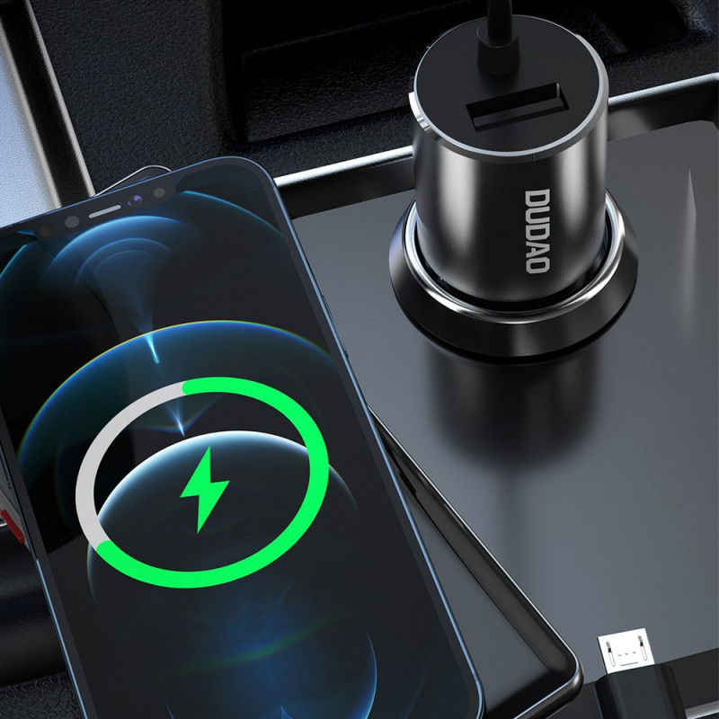 Dudao R5ProN autolader met ingebouwde 3-in-1-kabel (Lightning / USB-C / micro-USB), 3,4 A, 1 m, zwart