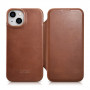 iCarer CE Oil Wax Premium Leather Folio Case magnetisch flipcase voor iPhone 14 Plus, MagSafe, bruin (AKI14220707-BN)