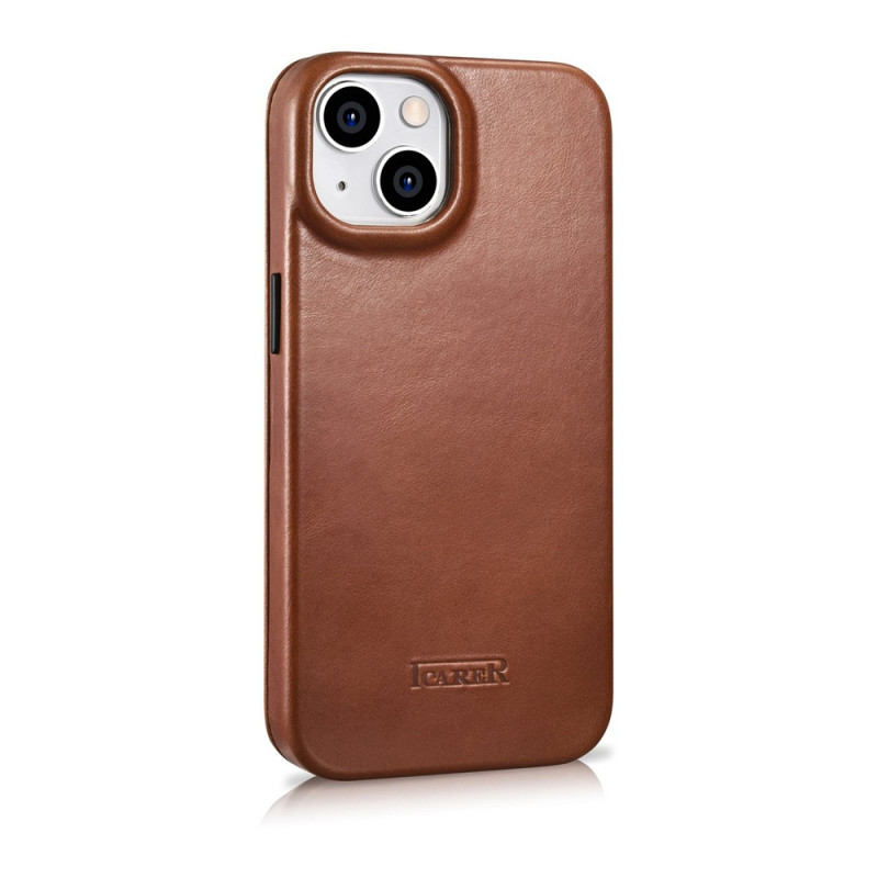iCarer CE Oil Wax Premium Leather Folio Case magnetisch flipcase voor iPhone 14 Plus, MagSafe, bruin (AKI14220707-BN)