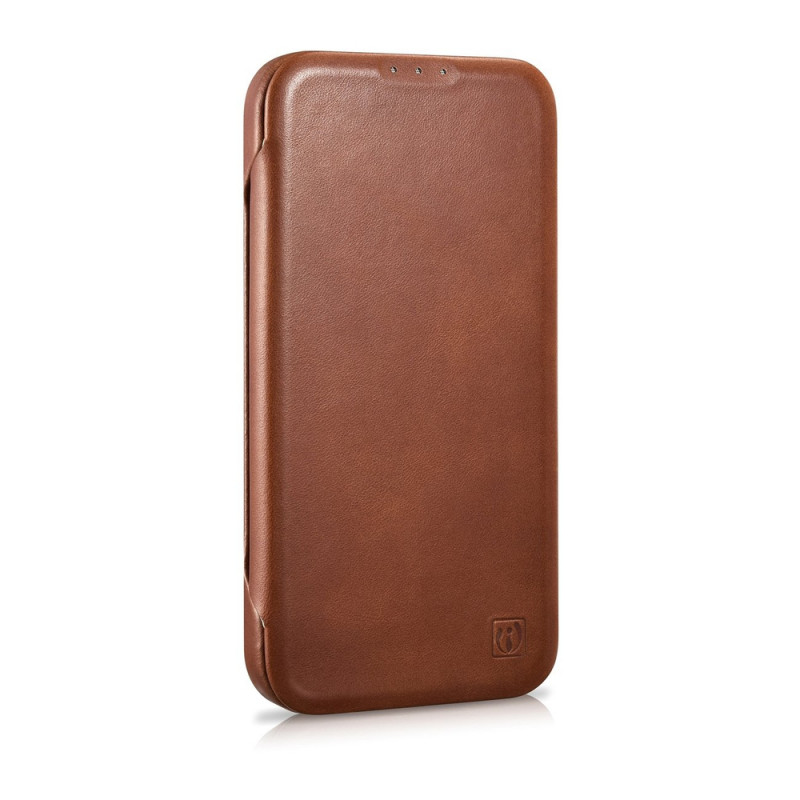 iCarer CE Oil Wax Premium Leather Folio Case magnetisch flipcase voor iPhone 14 Plus, MagSafe, bruin (AKI14220707-BN)