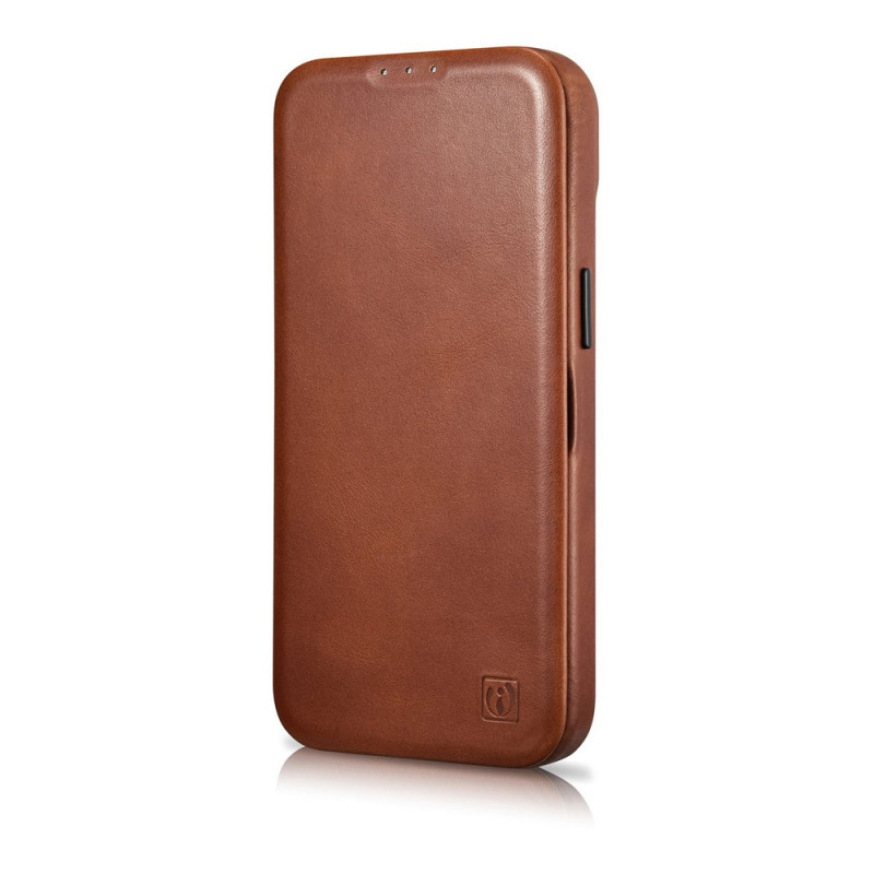 iCarer CE Oil Wax Premium Leather Folio Case magnetisch flipcase voor iPhone 14 Plus, MagSafe, bruin (AKI14220707-BN)