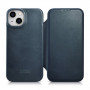 iCarer CE Oil Wax Premium Leather Folio Case magnetisch flipcase voor iPhone 14 Plus, MagSafe, blauw (AKI14220707-BU)