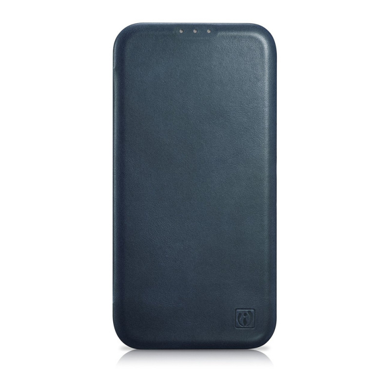 iCarer CE Oil Wax Premium Leather Folio Case magnetisch flipcase voor iPhone 14 Plus, MagSafe, blauw (AKI14220707-BU)