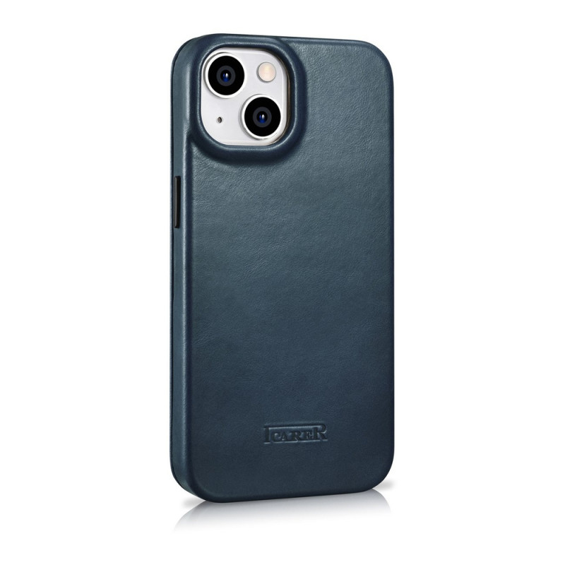 iCarer CE Oil Wax Premium Leather Folio Case magnetisch flipcase voor iPhone 14 Plus, MagSafe, blauw (AKI14220707-BU)
