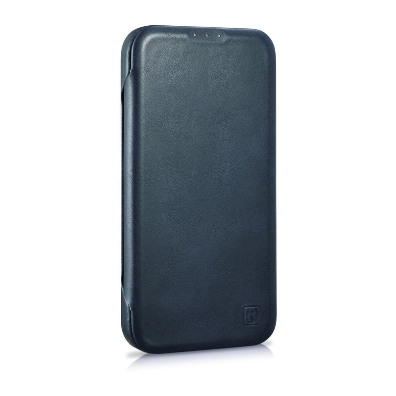 iCarer CE Oil Wax Premium Leather Folio Case magnetisch flipcase voor iPhone 14 Plus, MagSafe, blauw (AKI14220707-BU)