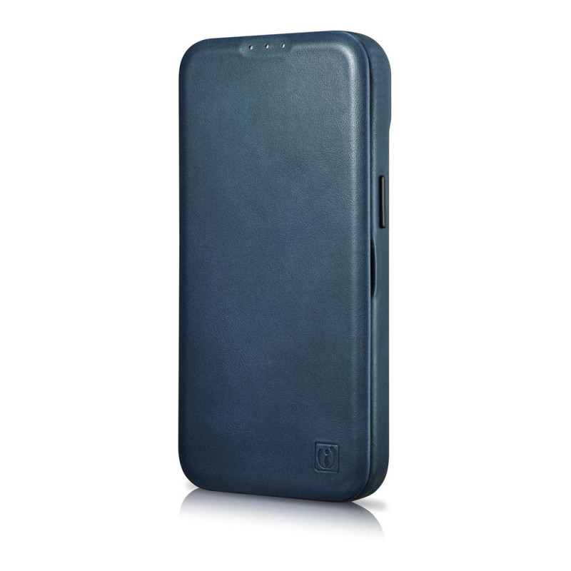 iCarer CE Oil Wax Premium Leather Folio Case magnetisch flipcase voor iPhone 14 Plus, MagSafe, blauw (AKI14220707-BU)