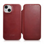 iCarer CE Oil Wax Premium Leather Folio Case magnetisch flipcase voor iPhone 14 Plus, MagSafe, rood (AKI14220707-RD)