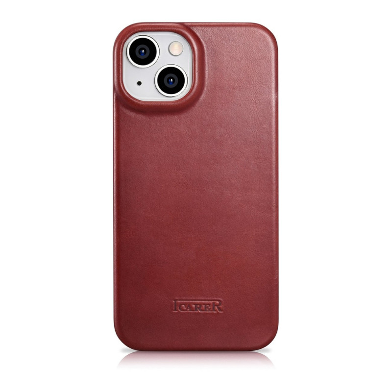 iCarer CE Oil Wax Premium Leather Folio Case magnetisch flipcase voor iPhone 14 Plus, MagSafe, rood (AKI14220707-RD)