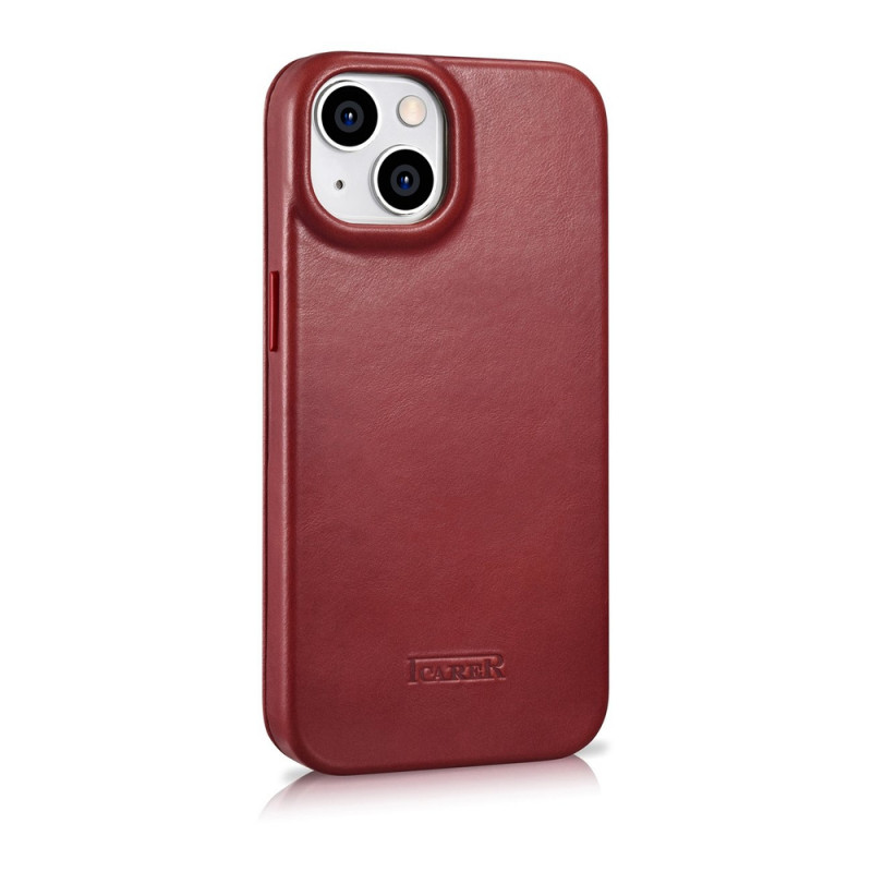 iCarer CE Oil Wax Premium Leather Folio Case magnetisch flipcase voor iPhone 14 Plus, MagSafe, rood (AKI14220707-RD)