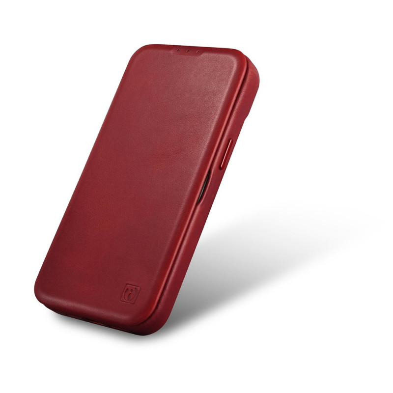 iCarer CE Oil Wax Premium Leather Folio Case magnetisch flipcase voor iPhone 14 Plus, MagSafe, rood (AKI14220707-RD)