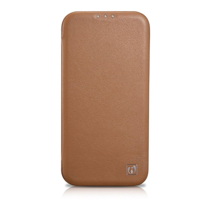 iCarer CE Premium Leather Folio Case magnetisch flipcase voor iPhone 14 Plus, MagSafe, bruin (WMI14220715-BN)