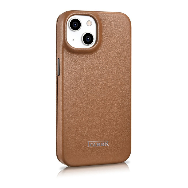 iCarer CE Premium Leather Folio Case magnetisch flipcase voor iPhone 14 Plus, MagSafe, bruin (WMI14220715-BN)