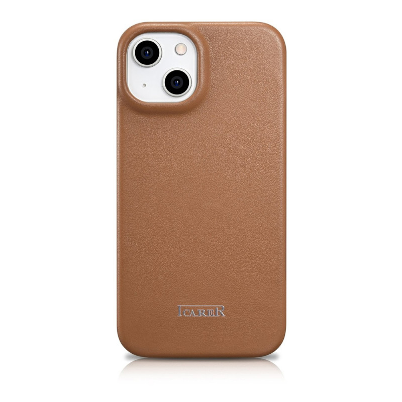 iCarer CE Premium Leather Folio Case magnetisch flipcase voor iPhone 14 Plus, MagSafe, bruin (WMI14220715-BN)