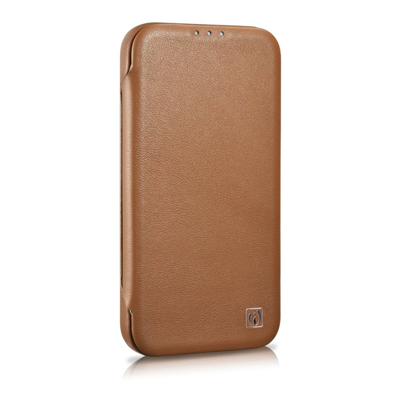 iCarer CE Premium Leather Folio Case magnetisch flipcase voor iPhone 14 Plus, MagSafe, bruin (WMI14220715-BN)