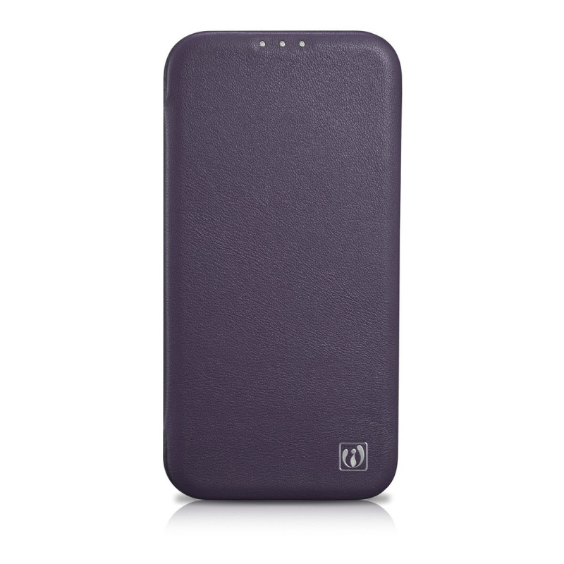 iCarer CE Premium Leather Folio Case magnetisch flipcase voor iPhone 14 Plus, MagSafe, donkerpaars (WMI14220715-DP)