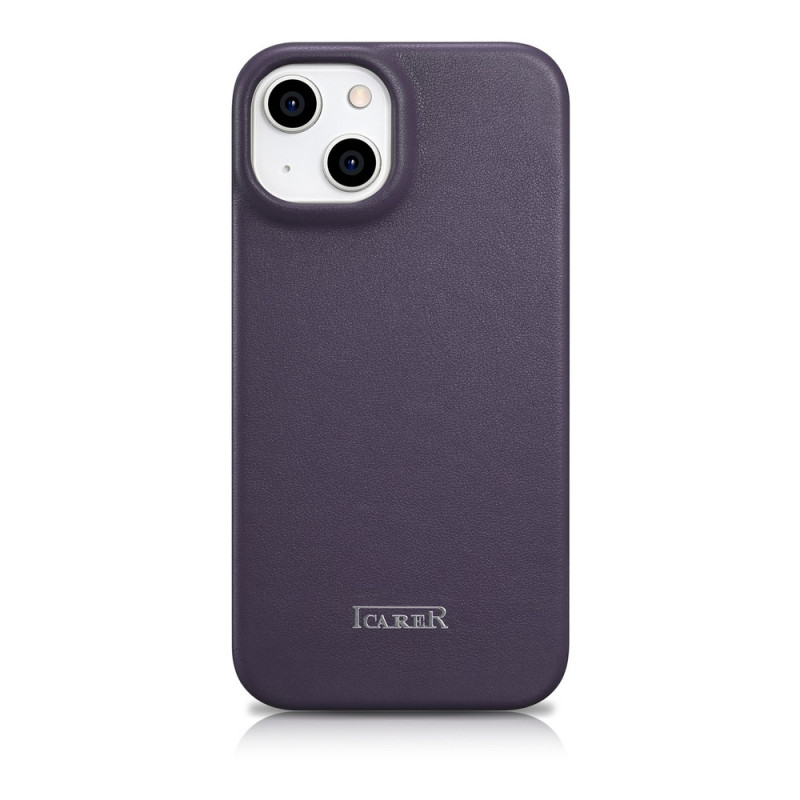iCarer CE Premium Leather Folio Case magnetisch flipcase voor iPhone 14 Plus, MagSafe, donkerpaars (WMI14220715-DP)