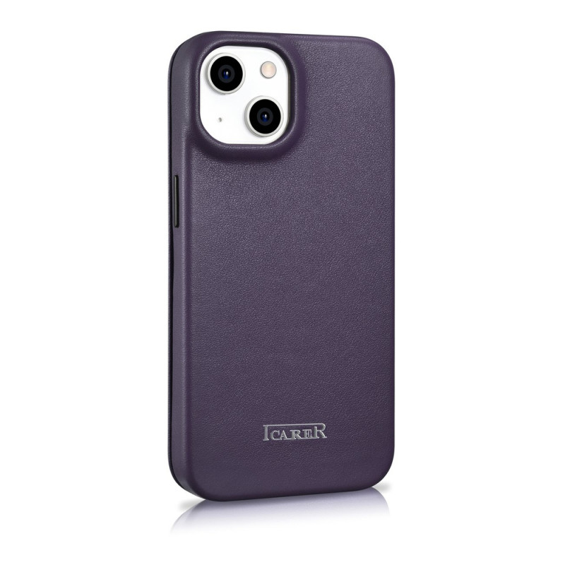 iCarer CE Premium Leather Folio Case magnetisch flipcase voor iPhone 14 Plus, MagSafe, donkerpaars (WMI14220715-DP)