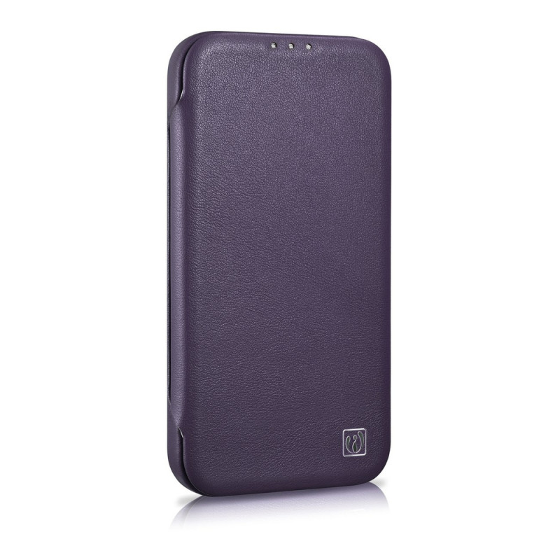 iCarer CE Premium Leather Folio Case magnetisch flipcase voor iPhone 14 Plus, MagSafe, donkerpaars (WMI14220715-DP)