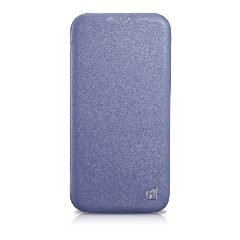 iCarer CE Premium Leather Folio Case leren flipcase voor Apple iPhone 14 Plus / 15 Plus, MagSafe, lichtpaars (ICR413)