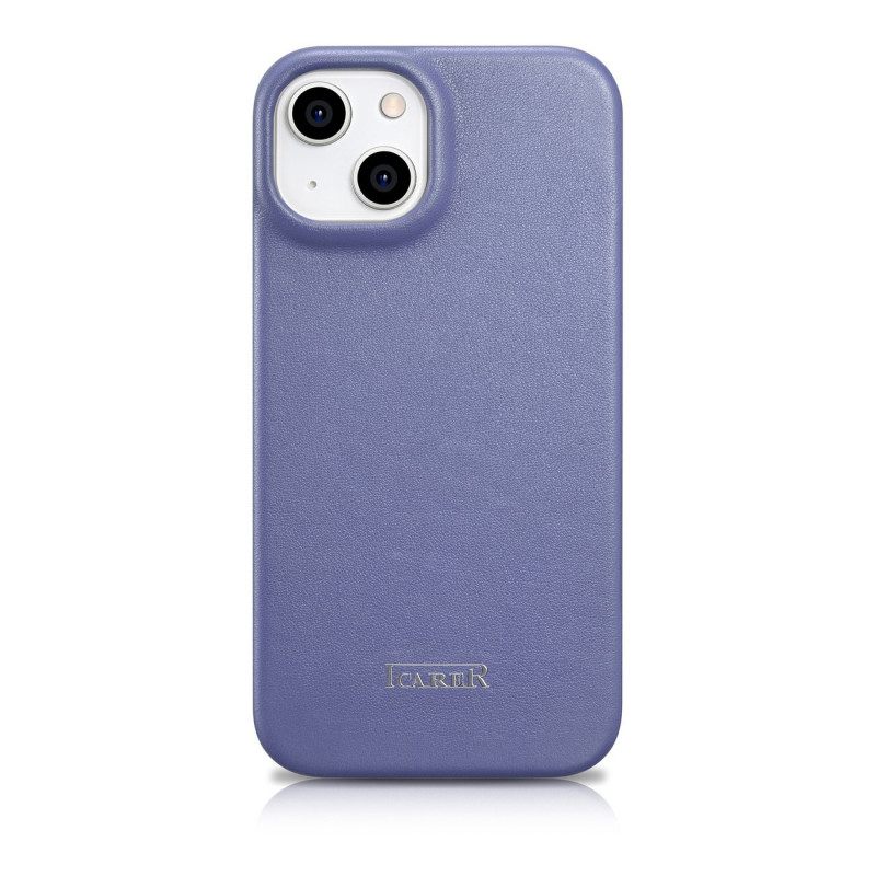 iCarer CE Premium Leather Folio Case leren flipcase voor Apple iPhone 14 Plus / 15 Plus, MagSafe, lichtpaars (ICR413)