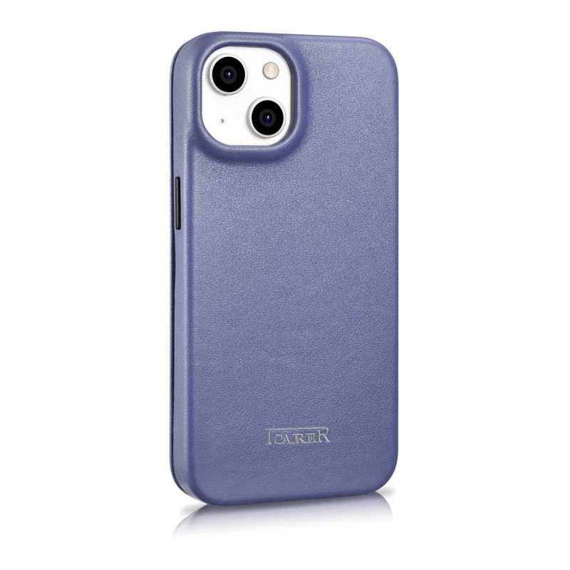 iCarer CE Premium Leather Folio Case leren flipcase voor Apple iPhone 14 Plus / 15 Plus, MagSafe, lichtpaars (ICR413)