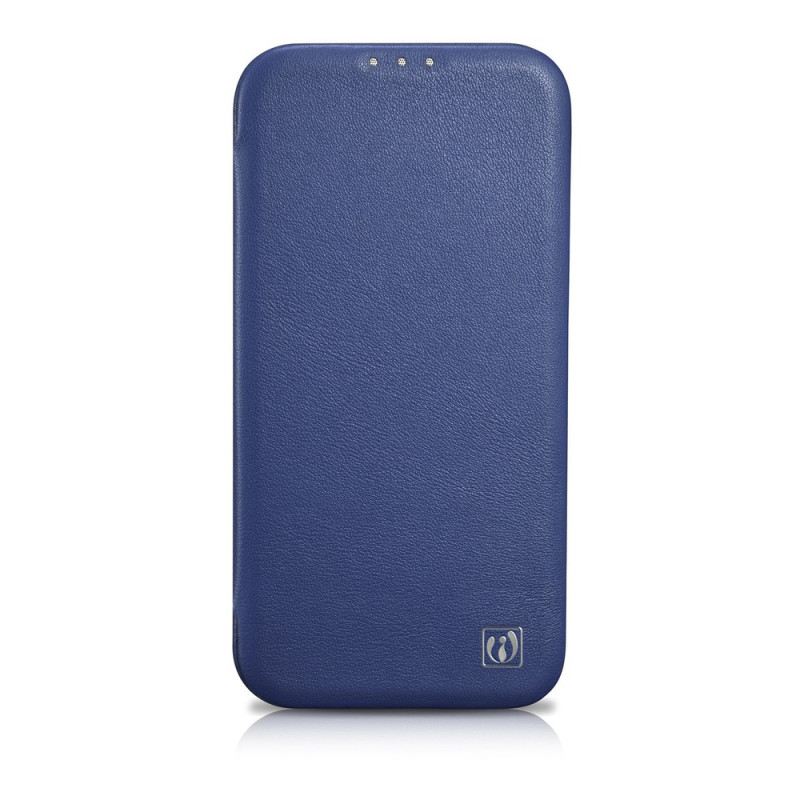 iCarer CE Premium Leather Folio Case magnetisch flipcase voor iPhone 14 Plus, MagSafe, blauw (WMI14220715-BU)