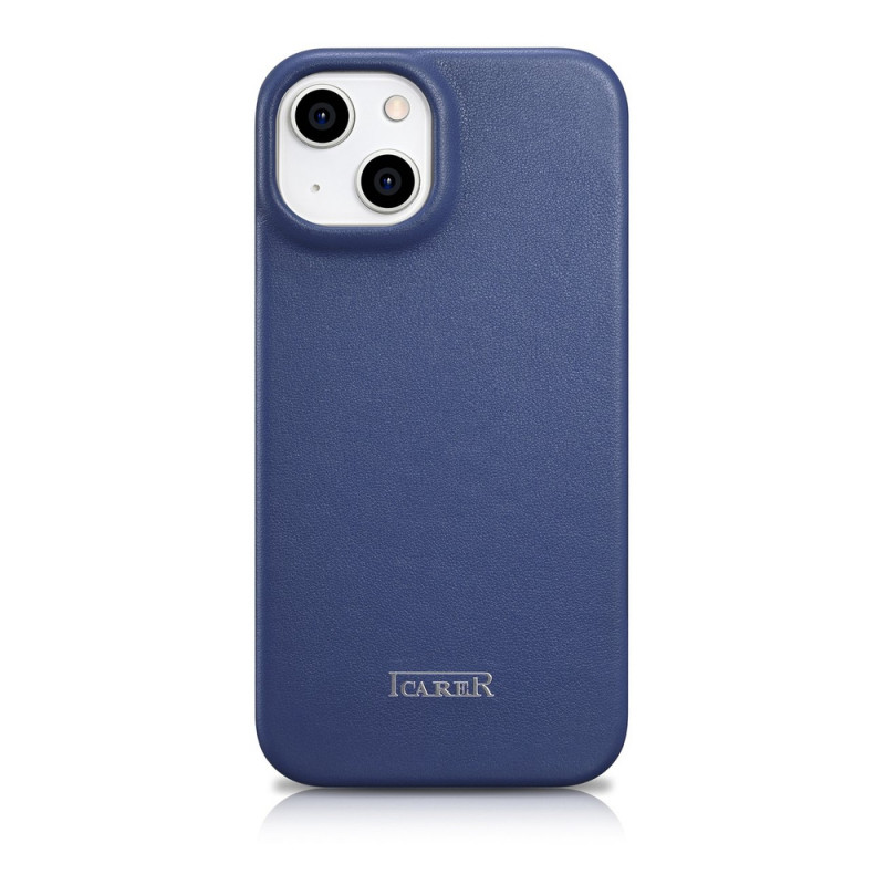 iCarer CE Premium Leather Folio Case magnetisch flipcase voor iPhone 14 Plus, MagSafe, blauw (WMI14220715-BU)