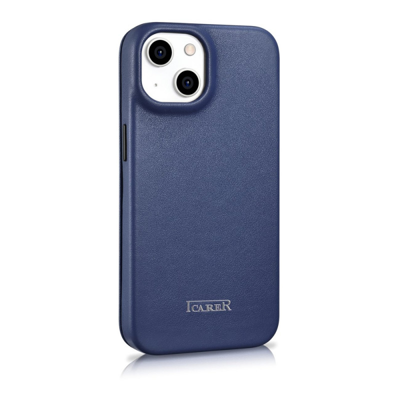iCarer CE Premium Leather Folio Case magnetisch flipcase voor iPhone 14 Plus, MagSafe, blauw (WMI14220715-BU)