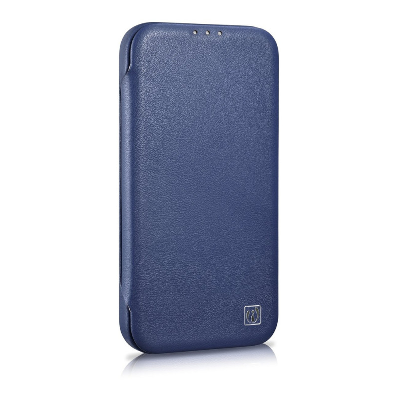 iCarer CE Premium Leather Folio Case magnetisch flipcase voor iPhone 14 Plus, MagSafe, blauw (WMI14220715-BU)