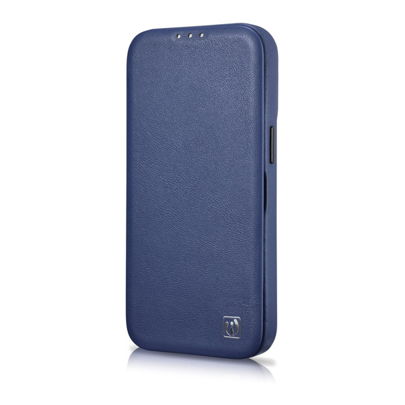 iCarer CE Premium Leather Folio Case magnetisch flipcase voor iPhone 14 Plus, MagSafe, blauw (WMI14220715-BU)