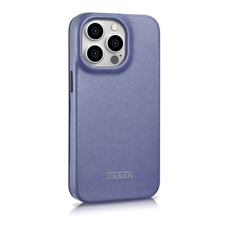 iCarer CE Premium Leather Folio Case leren flipcase voor Apple iPhone 14 Pro Max, MagSafe, lichtpaars (ICR419)