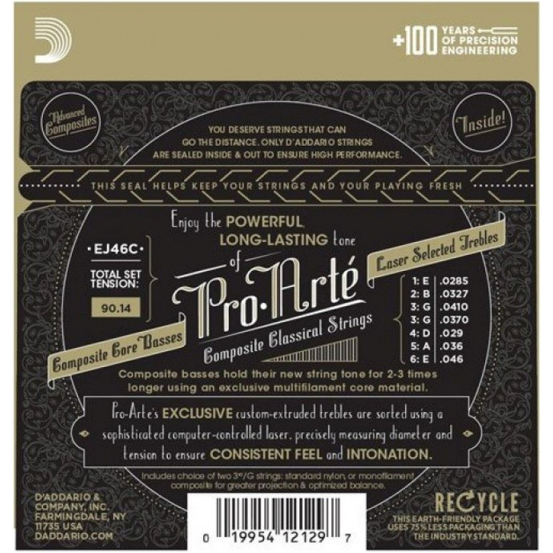 D'Addario EJ46 Pro-Arté snaren voor klassieke gitaar, hoge spanning, 28-44