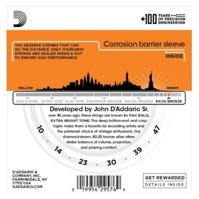 D'Addario EJ10 snaren voor akoestische gitaar, 10-47